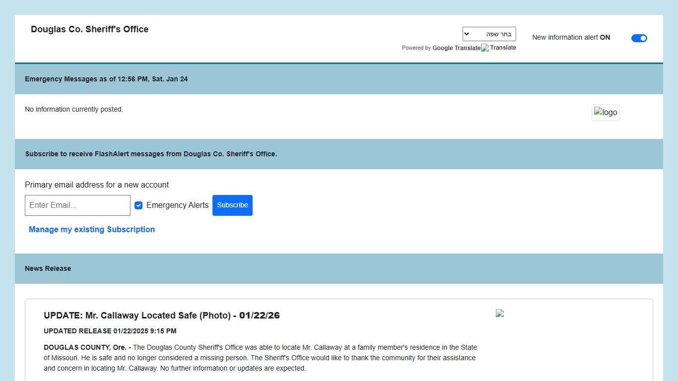 Douglas Co. Sheriff's Office News via Flashalert.net